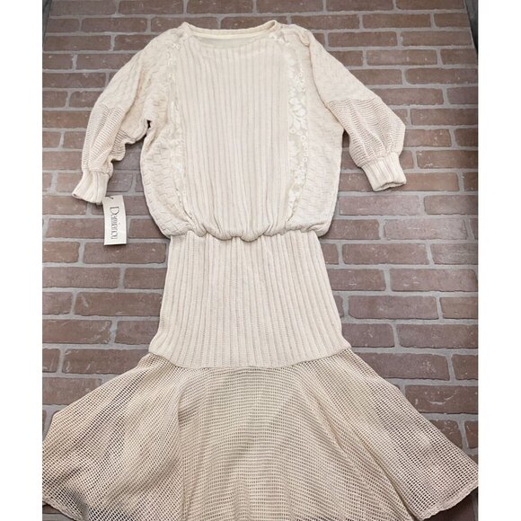 Damianou Dress Women Sm Beige‎ Natural Blouson Flapper Sweater Knit USA VTG NWT - Picture 1 of 13